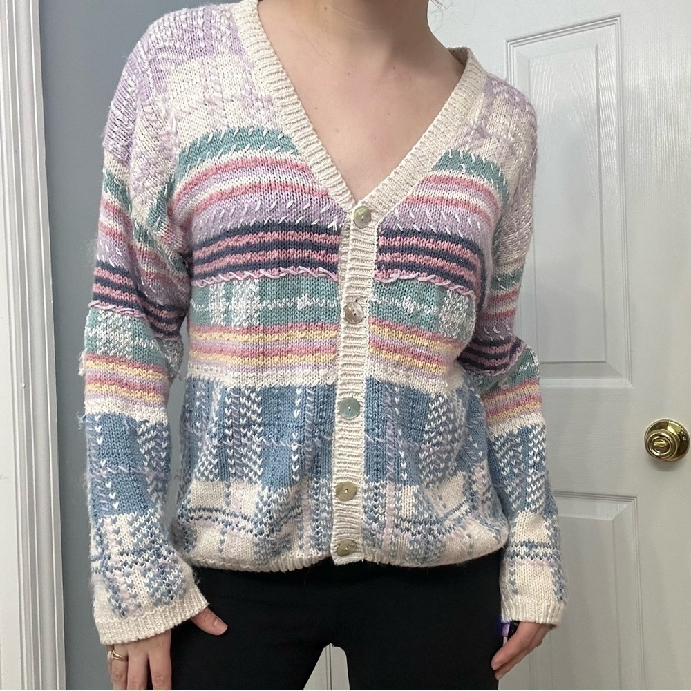 Vintage Sweater Knit Patchwork Kawaii Pastel Dainty Grandmacore Size Large